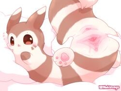 anus bedding bedding_background blush bodily_fluids brown_body brown_eyes brown_fur clitoris digital_drawing_(artwork) digital_media_(artwork) disembodied_hand female feral fur furret generation_2_pokemon genital_fluids genitals hi_res nakimayo nintendo pawpads pillow pink_anus pink_pawpads pink_pussy pokemon pokemon_(species) pussy solo spread_anus spread_pussy spreading striped_body striped_fur stripes tan_body tan_fur urethra vaginal_fluids