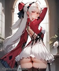 absurd_res ai_generated anime ass ass_focus ass_up carlotta_(wuthering_waves) cute female hairband hi_res highres long_hair ozziru patreon self_upload uncensored upskirt white_hair wuthering_waves