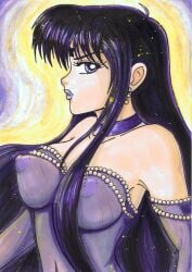 1girls alluring big_breasts bishoujo_senshi_sailor_moon black_hair breasts dark_persona dress erect_nipples female gizzy heroine hotaru_tomoe mistress_9 nipples_visible_through_clothing purple_eyes sailor_saturn see-through_dress see_through