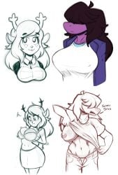 2girls 4koma anthro antlers big_breasts boobs_out bra breasts breasts_out buckteeth casual casual_exposure casual_nudity color_edit dark_hair deer deer_girl deltarune duo duo_female duo_focus english english_dialogue english_text female female_only furry hair_over_eyes high_resolution humanoid long_hair mehdrawings monster_girl nipples nipples_visible_through_clothing no_bra no_bra_under_clothes noelle_holiday pants pants_open partially_colored purple_body purple_jacket reindeer reindeer_antlers scalie skirt snout susie_(deltarune) tagme tomboy undertale_(series) undressing white_shirt