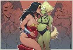 2girls ai ai_generated asking_viewer big_breasts black_hair breasts crossover dc dc_comics dog_costume female female_only kissing large_breasts multiple_girls non_nude peridot_(steven_universe) phophopho phophopho(artist) pregnant romance steven_universe tail wonder_woman wonder_woman_(series)