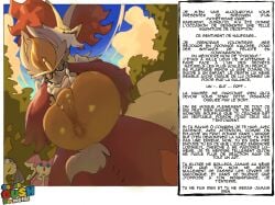 audino cinderace delphox duo full_nelson generation_5_pokemon generation_6_pokemon generation_8_pokemon helioptile hi_res humiliation male male/male nintendo pokemon pokemon_(species) solar_gush