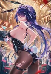 acheron_(honkai:_star_rail) ai_generated bunny_ears bunny_girl bunny_tail bunnysuit casino female_ female_focus honkai:_star_rail purple_hair raaicave waitress