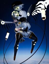3d_(artwork) anal anal_sex anus ass balls blender_(artwork) blender_eevee breasts clothing cloud digital_media_(artwork) duo floating flying flying_sex genitals glitch_productions hand_on_butt hat headgear headwear hi_res holding_on holding_partner humanoid intersex intersex/male machine male murder_drone murder_drones n_(murder_drones) night nipples penetration penis robot sex sky spread_wings thedirtyant v_(murder_drones) wings yellow_eyes yellow_glow