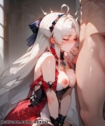 1boy 1boy1girl absurd_res ai_generated anime blowjob carlotta_(wuthering_waves) cute female hairband hi_res highres long_hair male oral ozziru patreon self_upload straight uncensored white_hair wuthering_waves