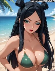 ai_generated ai_sluts bikini fairy_tail huge_breasts makeup minerva_orlando red_lipstick solo solo_female winking_at_viewer
