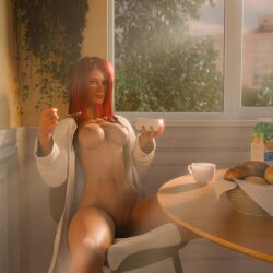 1girls athletic athletic_female big_ass big_breasts breakfast breasts cute dota dota_2 female girl lina pussy red_hair solo solo_female summer thick_thighs valve