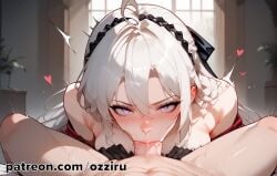 1boy 1boy1girl absurd_res ai_generated anime blowjob carlotta_(wuthering_waves) cute deepthroat female hairband hi_res highres long_hair male naked naked_female nude nude_female ozziru patreon pov pov_eye_contact self_upload straight uncensored white_hair wuthering_waves