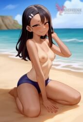 1girls 2d ai_generated areolae ass back bare_shoulders beach big_ass bikini bikini_pull black_hair blue_bikini blue_eyes brown_eyes competition_swimsuit dark_skin dark_skinned_female day erophoenix female female_focus full_body hairclip hayase_nagatoro jewelry long_hair looking_at_viewer ocean one-piece_swimsuit one-piece_tan outdoors patreon_username please_don't_bully_me,_nagatoro pointy_ears sitting skin_fang sky small_breasts smile solo swimsuit tan tan_body tan_lines tanline thick thick_thighs uncensored