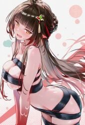 ai_generated almost_naked embarrassed_female female_focus honkai:_star_rail lingsha_(honkai:_star_rail) raaicave