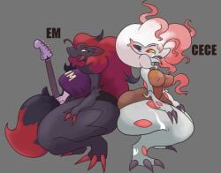 2girls anthro ass_squish big_ass breasts clothing fox_ears fox_girl furry guitar hisuian_zoroark huge_ass long_hair oc piratebay pokemon pokemon_(species) squatting squishing_ass thick_thighs zoroark
