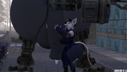 extreme_size_difference female holding_weapon huge_balls huge_cock hugging hugging_penis josh-u4 legion_(titanfall) licking licking_penis massive_balls massive_penis mecha minigun officer_flint_(foretbwat) on_top police police_hat police_uniform precum_drip precum_string rat robot size_difference tail thick_ass thick_thighs titanfall titanfall_2 weapon white_hair
