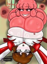 2girls clothed clothed_female employee_(lobotomy_corporation) its_archville lobotomy_corporation melting_love nude nude_female project_moon red_body slime slime_(substance) slime_girl slime_hair tagme