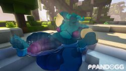 3_toes 4_fingers absurd_res anthro artist_name balls barazoku belly big_balls big_penis biped blue_balls blue_body blue_pubes bodily_fluids body_hair claws day digital_drawing_(artwork) digital_media_(artwork) english_text erection eyeless fan_character feet fingers genitals glans grass hi_res horn humanoid_genitalia humanoid_penis male microsoft minecraft mojang musclegut muscular muscular_anthro muscular_male musk musk_clouds nipples nude outside overweight overweight_anthro overweight_male partially_submerged penis plant pond ppandogg pubes purple_glans purple_nipples purple_penis relaxing reptile sand scalie signature sitting smile solo sun_rays sunbathing sweat text toe_claws toes tongue tongue_out tree tumblr turtle vein veiny_penis video_game_background vines warden_(minecraft) warryn_(trick_rex) water xbox_game_studios yellow_body