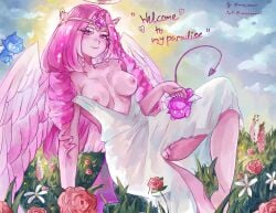 breasts cookie_run cookie_run_kingdom eternal_sugar_cookie female half_naked pink_hair
