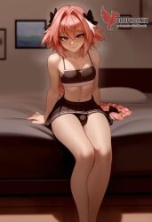 1boy 2d ai_generated ass bangs bare_shoulders barefeet big_ass black_bow bow braid bulge crossdressing crossdressing_male erection erection_under_clothes erophoenix feet full_body long_hair looking_at_viewer looking_back male male_focus multicolored_hair navel nude oerba_yun_fang otoko_no_ko pale_skinned_male patreon_username penis pink_hair purple_eyes single_braid smile soles solo solo_male spread_legs streaked_hair sweat thick thick_thighs toes uncensored underwear