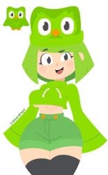 badblue98 duo_(duolingo) duolingo exposed_stomach female humanized postblue98 tagme thick_thighs thighhighs