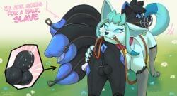 adelar_elric animal_genitalia animal_penis anus balls black_balls black_body black_fur black_nose black_tail blue_anus blue_body blue_eyes blue_fur blue_tail blue_tail_tip canid canine canine_genitalia canine_penis canis dipstick_tail duo english_text female feral fur furgonomics furry-specific_piercing genital_piercing genitals grey_penis hi_res male male/female mammal markings muzzle_(object) nintendo penis penis_tip piercing pokemon pokemon_(species) sheath sheath_piercing tail tail_markings teeth text unusual_anatomy unusual_tail wolf zipper zipper_mouth