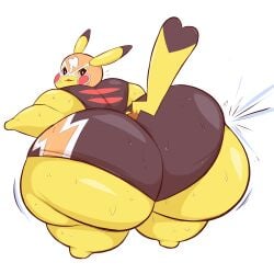 1girls ass belt fat female female_focus female_only game_freak hips hyper hyper_ass kelpu large_ass looking_at_viewer looking_back nintendo overweight overweight_female pikachu pikachu_libre pokemon pokemon_(species) shortstack sweat sweatdrop tail thick_thighs thighs weight_gain wide_hips wrestling_outfit yellow_fur