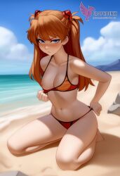 1girls 2d ai_generated areolae ass asuka_langley_sohryu back bare_shoulders beach big_ass bikini bikini_pull bikini_top blue_eyes day erophoenix female female_focus full_body long_hair looking_at_viewer neon_genesis_evangelion ocean orange_hair outdoors pale_skin pale_skinned_female patreon_username red_bikini sky small_breasts solo swimsuit thick thick_thighs uncensored