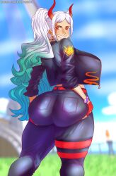 1girls ass breasts bubble_ass bubble_butt clothing female female_only horny_female lokidrawsart looking_back one_piece presenting_ass seduction_techniques sideboob yamato_(one_piece)