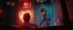 3d 3d_model 3d_render butt_plug cd_projekt_red cgi cyberpunk cyberpunk_2077 dildo gay gay_male male male/male male_only neon_lights nipple_chain nipple_clamps sex_toy sex_worker souperman stripclub stripper toy v_(cyberpunk_2077) watching
