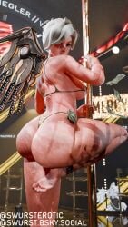 ass ass ass_focus blender blender3d blender_(artwork) blender_(software) blender_cycles blizzard_entertainment blonde_hair blue_eyes booty breasts breasts breasts breasts feet foot_fetish mercy micro_bikini microkini money one_leg_up overwatch overwatch_2 particle_hair sideboob stripper stripper_pole swursterotic toes toes_scrunch