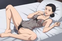 1girls ai_generated debbie_grayson deborah_grayson invincible_(tv_series) lingerie on_back on_bed smile solo solo_female solo_focus spread_legs tagme