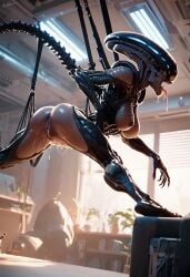 ai_generated alien_(franchise) female female_xenomorph good_girls_finish_last hanging_from_ceiling trapped xeno_babe xenomorph