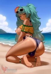 1girls 2d ai_generated aqua_hair ass barefoot big_ass big_breasts bikini bracelet brazilian_miku breasts dark-skinned_female earrings erection erophoenix eyewear_on_head feet full_body futanari grin hair_flower hair_ornament hatsune_miku huge_breasts jewelry kneeling large_penis long_hair looking_at_viewer looking_back nail_polish patreon_username penis shorts smile soles solo solo_female sunglasses swimsuit tan tellow_shirt testicles thick thick_thighs toes uncensored vocaloid