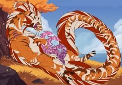 absurd_res animal_genitalia animal_penis asian_mythology bodily_fluids claws cloacal_penis dragon east_asian_mythology eastern_dragon erection feral genital_fluids genitals grass hi_res horn male mordorinka mythological_creature mythological_scalie mythology outside penis plant scalie sky slit_(disambiguation) solo striped_body stripes tapering_penis tongue tongue_out tree