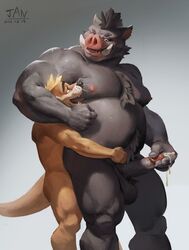 2boys anthro balls boar cum erection fat_grab furry gay jiandou male male_only mammal musclegut muscular mustelid nude otter penetration penis porcine simple_background size_difference slightly_chubby yaoi