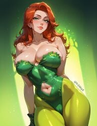 ai_generated dc_comics fr34ky huge_breasts leotard pantyhose poison_ivy red_hair