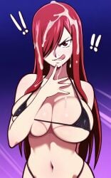 1girls ai_generated bikini bikini_top bukkake cum cum_on_body cum_on_face curvy erza_scarlet fairy_tail female pixelsin red_hair