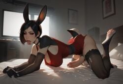 ada_wong ai_generated anthro anthrofied ejaculation futanari rabbit_ears rabbit_girl rabbit_humanoid rabbit_tail samanneb transformation