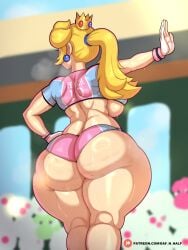 1girls ass ass_focus big_ass blonde blonde_female blonde_hair blonde_hair_female daf_n_half female female_only mario_(series) mario_strikers mario_strikers_peach_back_view_redraw_(meme) pawg princess_peach round_ass solo solo_female super_mario_strikers sweat tagme thick thick_ass thighs