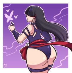 1girls 2d ass ass_focus black_hair earrings fully_clothed kujikawaii looking_at_viewer marvel marvel_comics marvel_rivals mutant_(marvel) psylocke psylocke_(marvel_rivals) sai_(marvel) vengeance_psylocke x-men