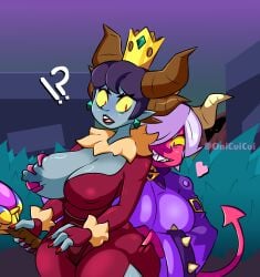 big_breasts blue_skin brawl_stars clothed colette_(brawl_stars) dark_blue_hair dark_lipstick demon_tail groping_ass groping_breasts groping_from_behind horns malicious_mandy_(brawl_stars) mandy_(brawl_stars) onicuicui pink_ pointy_teeth semi_clothed succubus trixie_colette_(brawl_stars) yellow_eyes yellow_skin