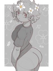 1girls adrii_680 artist_request ass big_ass blonde_hair bottomless breasts monochrome partially_colored roblox roblox_avatar robloxian shirt short_hair sideboob sketch source_request tagme thighs