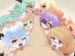 1boy 6girls azura_dulait bear_ears bear_girl blonde_hair blowjob blue_eye blue_hair blush bunny_ears bunny_girl cuttlefish_girl dark-skinned_female dark_skin eating_balls erect_penis erection eyebrows_visible_through_hair eyepatch fellatio ffffffm_sevensome green_hair heart-shaped_pupils icey_snowpaws immy_bisou licking_nipples licking_penis light-skinned_female light-skinned_male light_skin male_pov mercy_modiste nipple_play nose_blush open_mouth orange_hair penis pov purple_eyes purple_hair red_eye sevensome shibi_cottonbum squidsslop stronny_cuttles symbol-shaped_pupils tan-skinned_female tan_skin tongue tongue_out twintails vallure virtual_youtuber yellow_eye