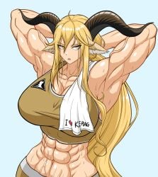 abs alternate_muscle_size arknights degenbrecher_(arknights) muscular_female sweat turkey_system