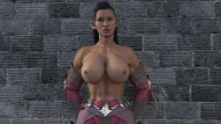 1girls 3d abs black_hair daz3d daz_studio high_resolution highres mileena mortal_kombat mortal_kombat_1_(2023) muscles raider_(artist) solo tagme wall