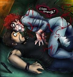 2boys 2d 2d_(artwork) 2d_artwork 2male 2man 2men beard black_t-shirt black_tshirt blue_eyes book brown_hair carnage_(marvel) color colored crazed_expression crazed_look crazy crazy_eyes crazy_smile eddie_brock english english_commentary english_dialogue english_language english_text facial_hair falling freckles gay gay_male green_eyes homo homoerotic homosexual homosexual_male laying_down laying_on_floor laying_on_ground lying_on_back lying_on_floor lying_on_ground male male/male marvel on_back pale_skin pecs pectorals pen pushing pushing_down red_hair red_tentacle red_tentacles red_text sabbasarts saliva saliva_drip saliva_trail shocked shocked_expression shocked_eyes shocked_face shocked_look shocked_male short_hair smile smiling smiling_at_partner sugestive_pose suprised suprised_expression suprised_eyes suprised_face suprised_look t-shirt t_shirt tagme tan_skin tattoo tattoo_on_arm tattooed_arm tattoos tendrils tentacle tentacles tshirt watch wavy_hair yaoi