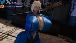 3d_(artwork) 3d_model apocalypse blonde_female blonde_hair bob_cut fallout fallout_4 huge_ass huge_breasts illusion_soft murasakio_(artist) semi_nude short_hair vault_girl vault_suit