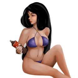 artist_name bikini black_hair blue_eyes coke_bottle fire_and_ice large_breasts royalty sweat teegra voluptuous