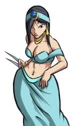 abs aladdin aladdin_(1992_disney_film) arabian_clothes athletic_female belly_dancer black_hair cleavage crossover_cosplay fit_female hair_ornament harem_outfit harem_pants large_breasts laura_kinney lefthand-black long_hair marvel marvel_comics princess_jasmine_(cosplay) x-23 x-men