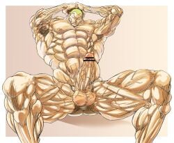 baki_the_grappler erect_penis erection grappler_baki jack_hanma legs_spread male_focus male_only muscular_male nudity unagi_(pixiv)