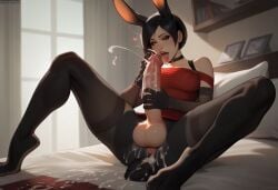 ada_wong ai_generated anthro anthrofied ejaculation futanari rabbit_ears rabbit_girl rabbit_humanoid rabbit_tail samanneb transformation