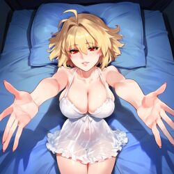 ai_generated arcueid_brunestud bedroom big_breasts blonde_hair breasts cleavage huge_breasts indoors inviting_to_sex large_breasts lingerie lingerie_only looking_at_viewer melty_blood mommy red_eyes short_hair smile thick_thighs thighs tsukihime type-moon vampire vampire_girl