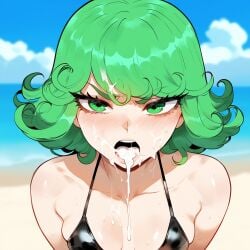 ai_generated breasts curvy dark-skinned_male dark_skin female green_eyes green_hair interracial juuicyai light-skinned_female light_skin male narrow_waist one-punch_man outdoors small_breasts tatsumaki thick_thighs wide_hips